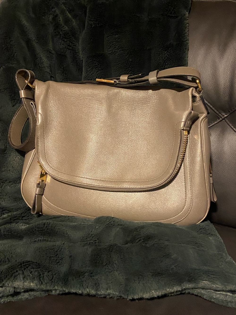 Tom Ford large gray Jennifer leather bag
